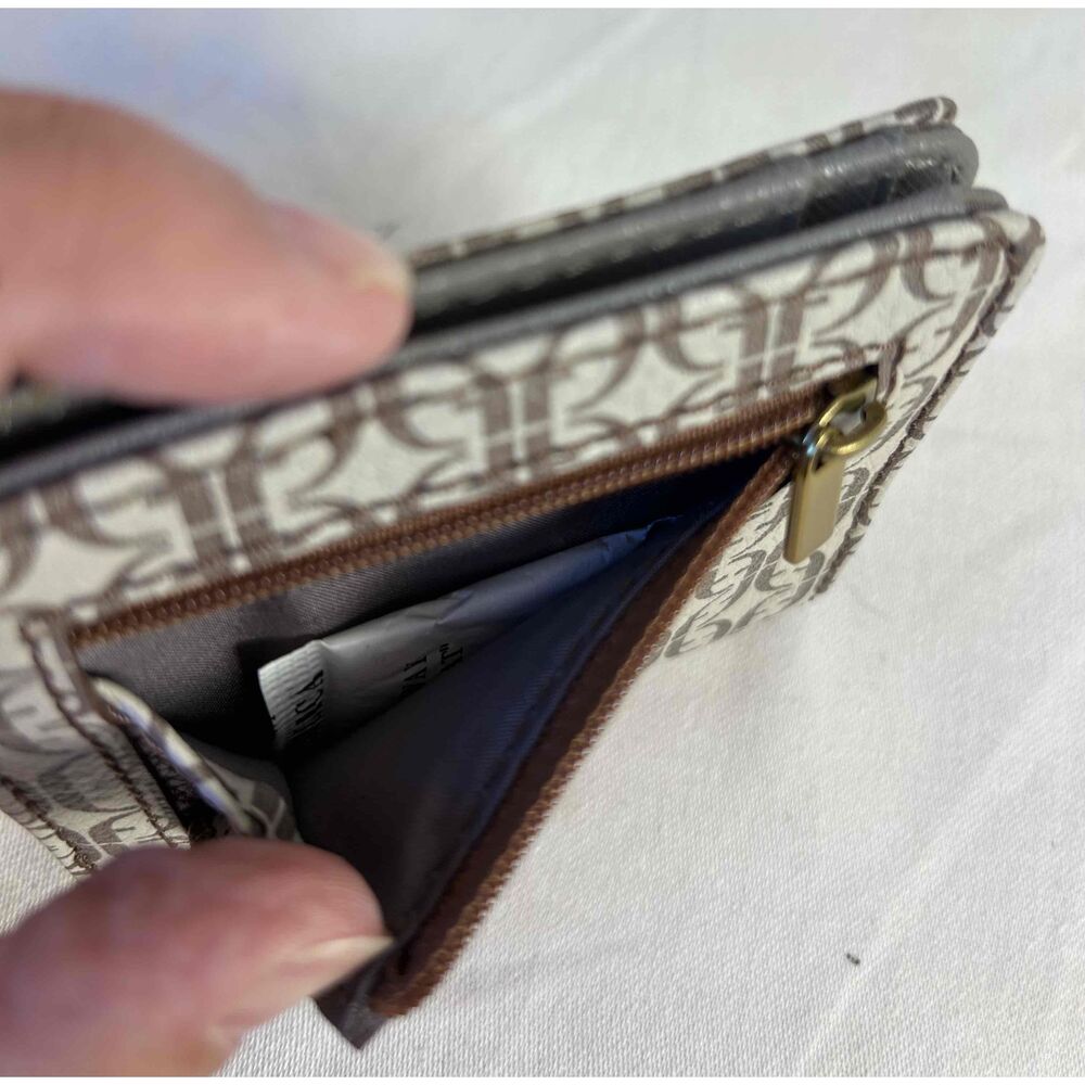 Fossil Womens Madison Bifold Brown Patterned Zipper Pocket Pouch Wallet - Picture 4 of 5